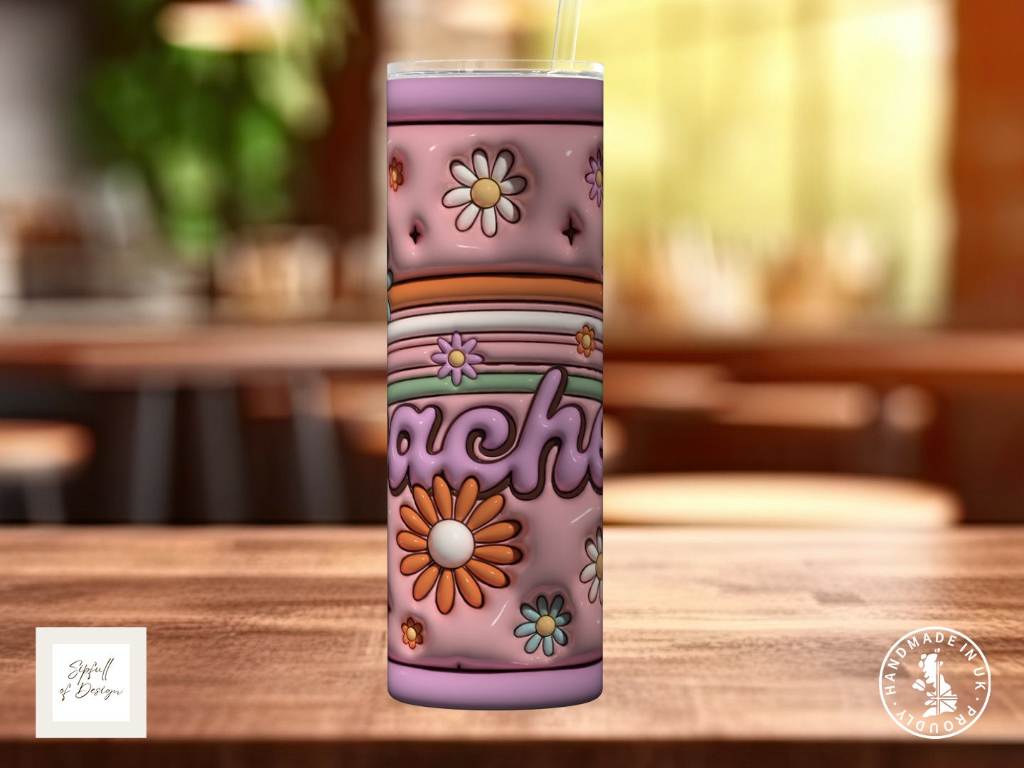 Puffy Teacher 20oz Insulated Tumbler With lid and straw!