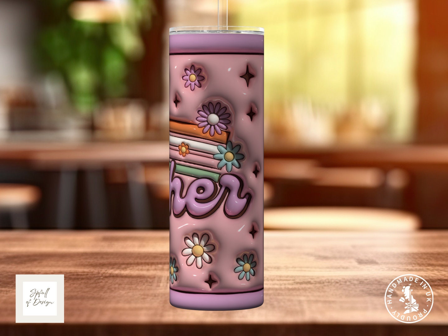Puffy Teacher 20oz Insulated Tumbler With lid and straw!
