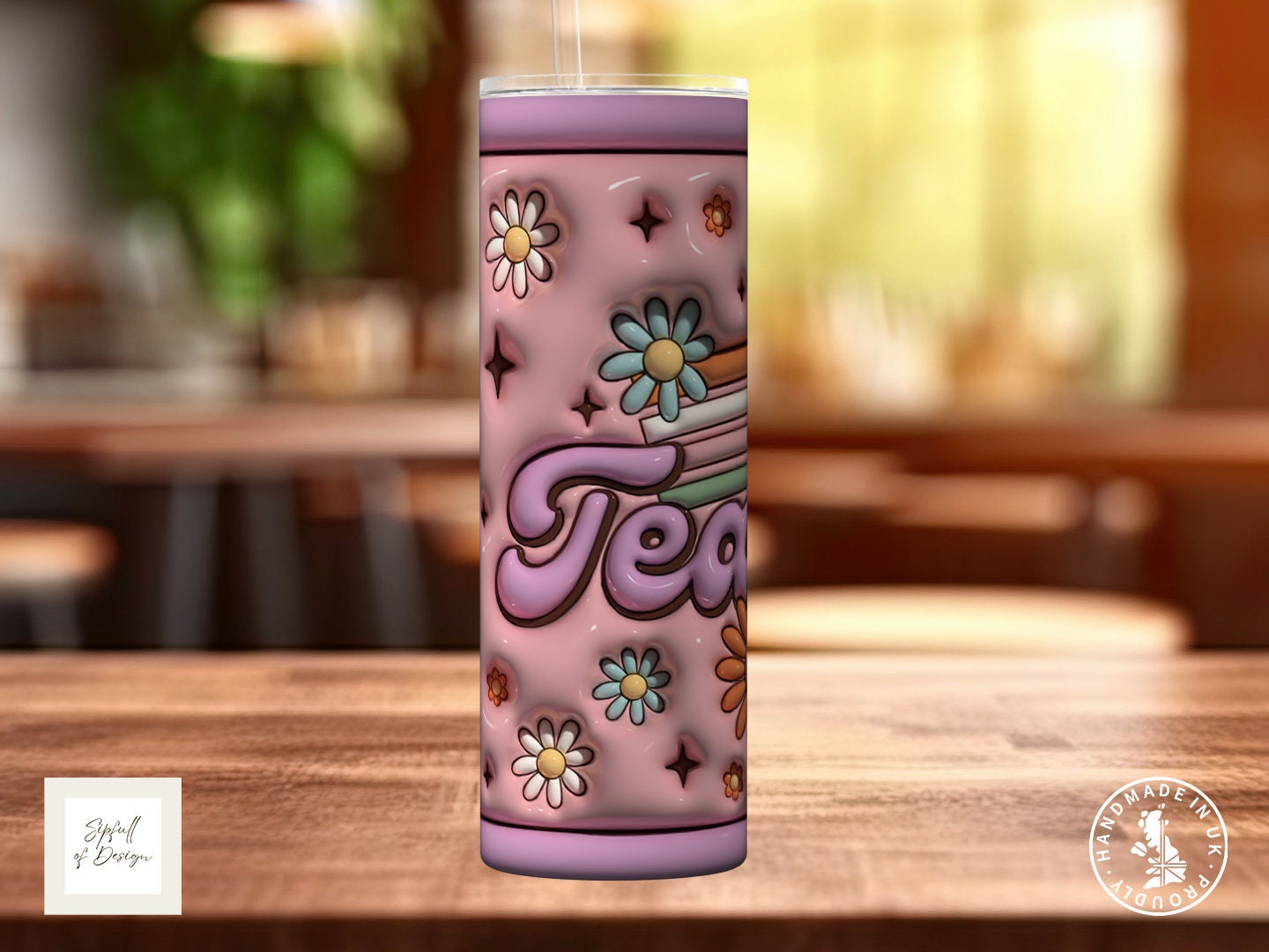 Puffy Teacher 20oz Insulated Tumbler With lid and straw!