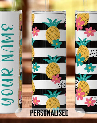 Black and white Pineapples Personalised Name 20oz Insulated Tumbler With lid and straw! - Sipfull of Design