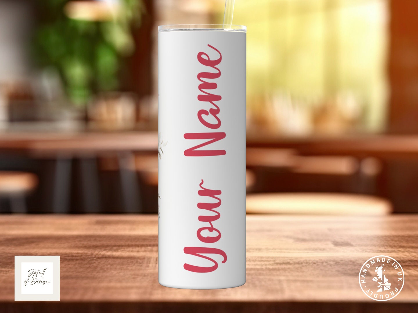 Pink Roses Personalised Name 20oz Insulated Tumbler With lid and straw!