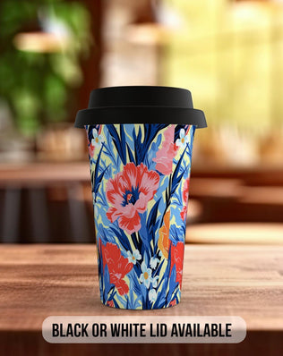 Birth Month Flowers Travel Mug - January Carnation and Snowdrop - double insulated handmade coffee mug - Black or White Lid - Sipfull of Design