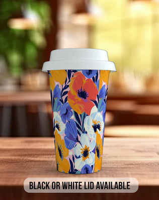 Birth Month Flowers Travel Mug - February Violet and Primrose - double insulated handmade coffee mug - Black or White Lid - Sipfull of Design