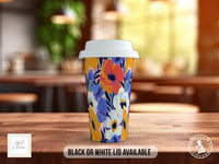 Birth Month Flowers Travel Mug - February Violet and Primrose - double insulated handmade coffee mug - Black or White Lid - Sipfull of Design