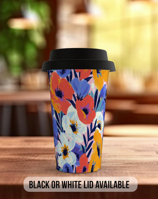 Birth Month Flowers Travel Mug - February Violet and Primrose - double insulated handmade coffee mug - Black or White Lid - Sipfull of Design