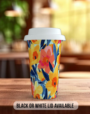 Birth Month Flowers Travel Mug - March Daffodil - double insulated handmade coffee mug - Black or White Lid - Sipfull of Design