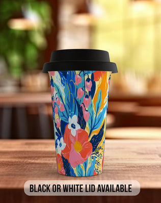 Birth Month Flowers Travel Mug - May Lily of the Valley and Hawthorn - double insulated handmade coffee mug - Black or White Lid - Sipfull of Design