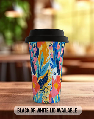 Birth Month Flowers Travel Mug - May Lily of the Valley and Hawthorn - double insulated handmade coffee mug - Black or White Lid - Sipfull of Design