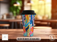 Birth Month Flowers Travel Mug - May Lily of the Valley and Hawthorn - double insulated handmade coffee mug - Black or White Lid - Sipfull of Design