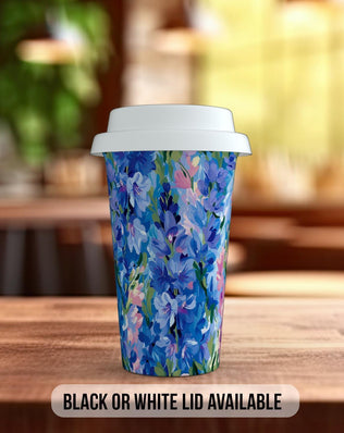 Birth Month Flowers Travel Mug - July Larkspur and Water Lily - double insulated handmade coffee mug - Black or White Lid - Sipfull of Design