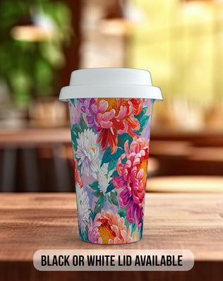 Birth Month Flowers Travel Mug - November Chrysanthemum - double insulated handmade coffee mug - Black or White Lid - Sipfull of Design