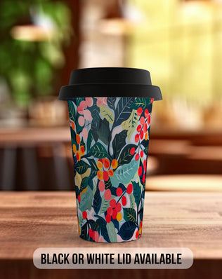 Birth Month Flowers Travel Mug - December Narcissus and Holly - double insulated handmade coffee mug - Black or White Lid - Sipfull of Design