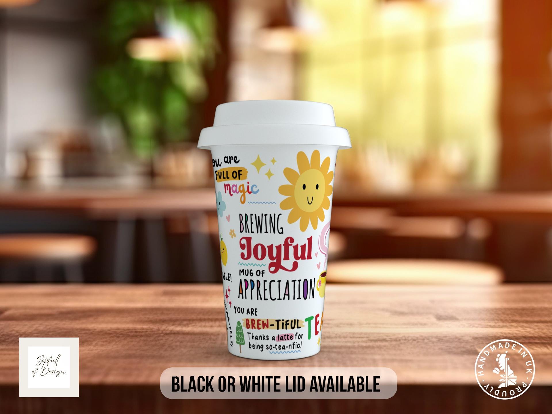 Brewing Joyful Mug Of Appreciationl Travel Mug - a double insulated Brewing Joyful Mug Of Appreciation - Black or White Lid