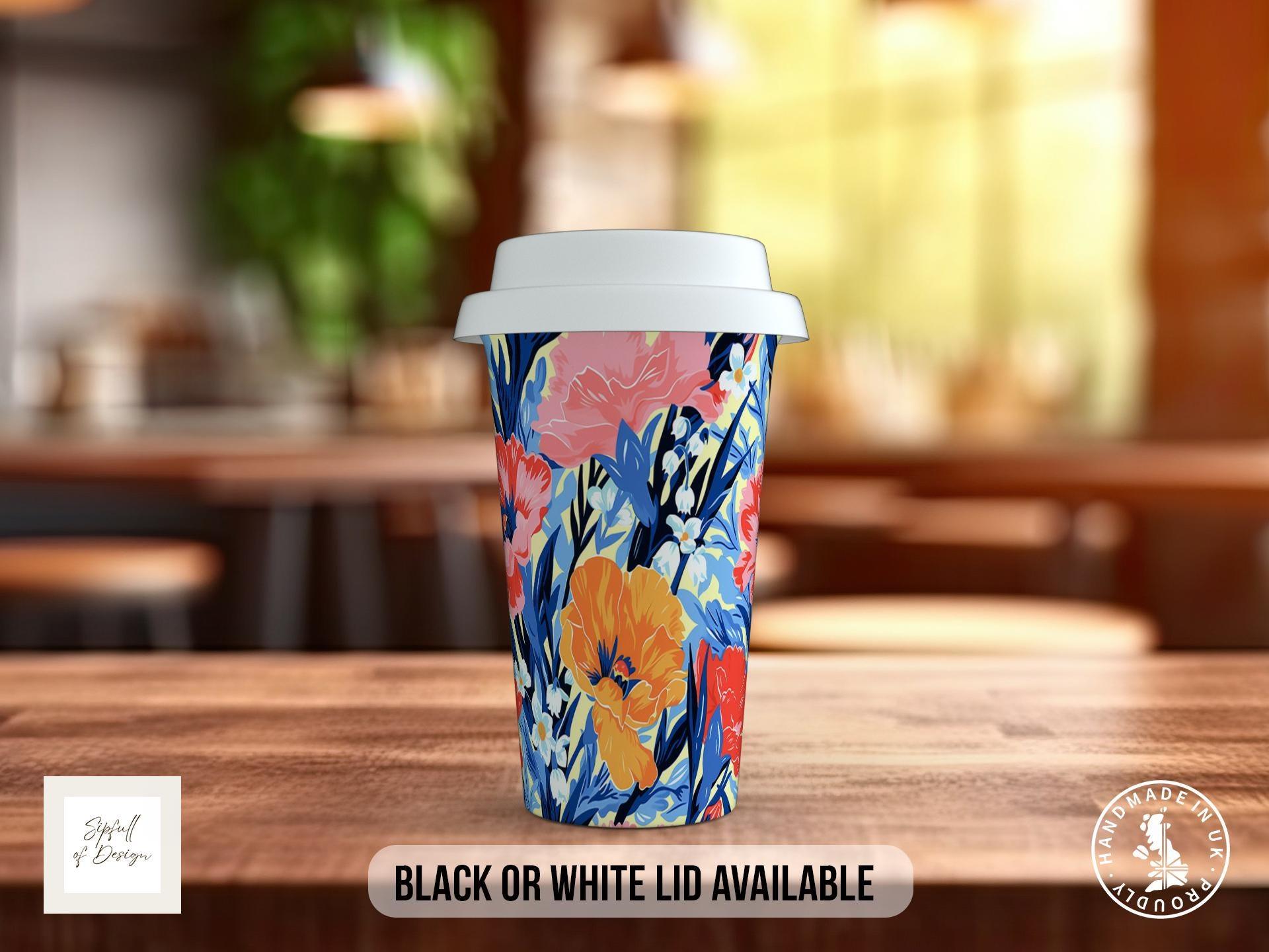 Birth Month Flowers Travel Mug - January Carnation and Snowdrop - double insulated handmade coffee mug - Black or White Lid - Sipfull of Design