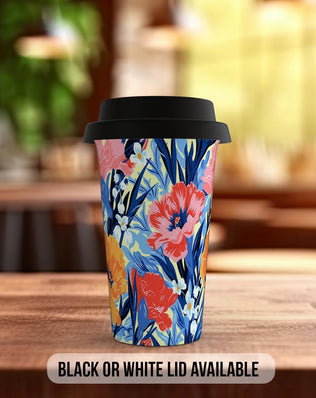 Birth Month Flowers Travel Mug - January Carnation and Snowdrop - double insulated handmade coffee mug - Black or White Lid - Sipfull of Design
