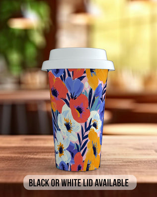 Birth Month Flowers Travel Mug - February Violet and Primrose - double insulated handmade coffee mug - Black or White Lid - Sipfull of Design