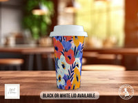 Birth Month Flowers Travel Mug - February Violet and Primrose - double insulated handmade coffee mug - Black or White Lid - Sipfull of Design