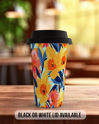 Birth Month Flowers Travel Mug - March Daffodil - double insulated handmade coffee mug - Black or White Lid - Sipfull of Design