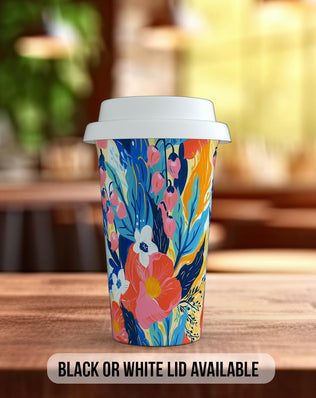 Birth Month Flowers Travel Mug - May Lily of the Valley and Hawthorn - double insulated handmade coffee mug - Black or White Lid - Sipfull of Design