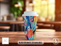Birth Month Flowers Travel Mug - May Lily of the Valley and Hawthorn - double insulated handmade coffee mug - Black or White Lid - Sipfull of Design