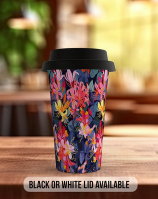 Birth Month Flowers Travel Mug - June Rose and Honeysuckle - double insulated handmade coffee mug - Black or White Lid - Sipfull of Design