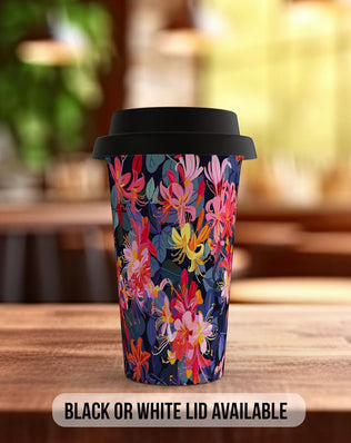 Birth Month Flowers Travel Mug - June Rose and Honeysuckle - double insulated handmade coffee mug - Black or White Lid - Sipfull of Design