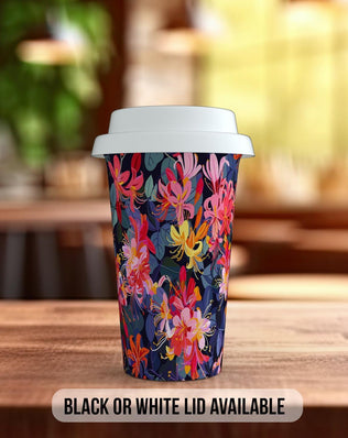 Birth Month Flowers Travel Mug - June Rose and Honeysuckle - double insulated handmade coffee mug - Black or White Lid - Sipfull of Design