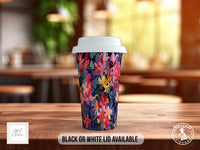 Birth Month Flowers Travel Mug - June Rose and Honeysuckle - double insulated handmade coffee mug - Black or White Lid - Sipfull of Design