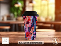 Birth Month Flowers Travel Mug - August Gladiolus and Poppy - double insulated handmade coffee mug - Black or White Lid - Sipfull of Design