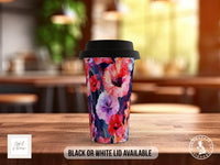 Birth Month Flowers Travel Mug - August Gladiolus and Poppy - double insulated handmade coffee mug - Black or White Lid - Sipfull of Design