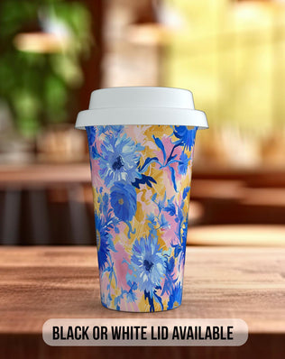 Birth Month Flowers Travel Mug - September Aster and Morning Glory - double insulated handmade coffee mug - Black or White Lid - Sipfull of Design