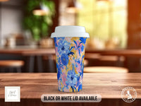 Birth Month Flowers Travel Mug - September Aster and Morning Glory - double insulated handmade coffee mug - Black or White Lid - Sipfull of Design