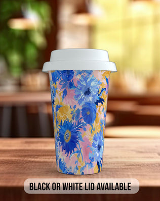 Birth Month Flowers Travel Mug - September Aster and Morning Glory - double insulated handmade coffee mug - Black or White Lid - Sipfull of Design