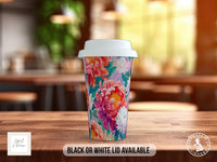 Birth Month Flowers Travel Mug - November Chrysanthemum - double insulated handmade coffee mug - Black or White Lid - Sipfull of Design