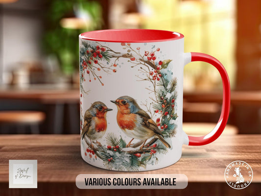 Christmas Garland Robins Mug Design 2 - Sipfull of Design
