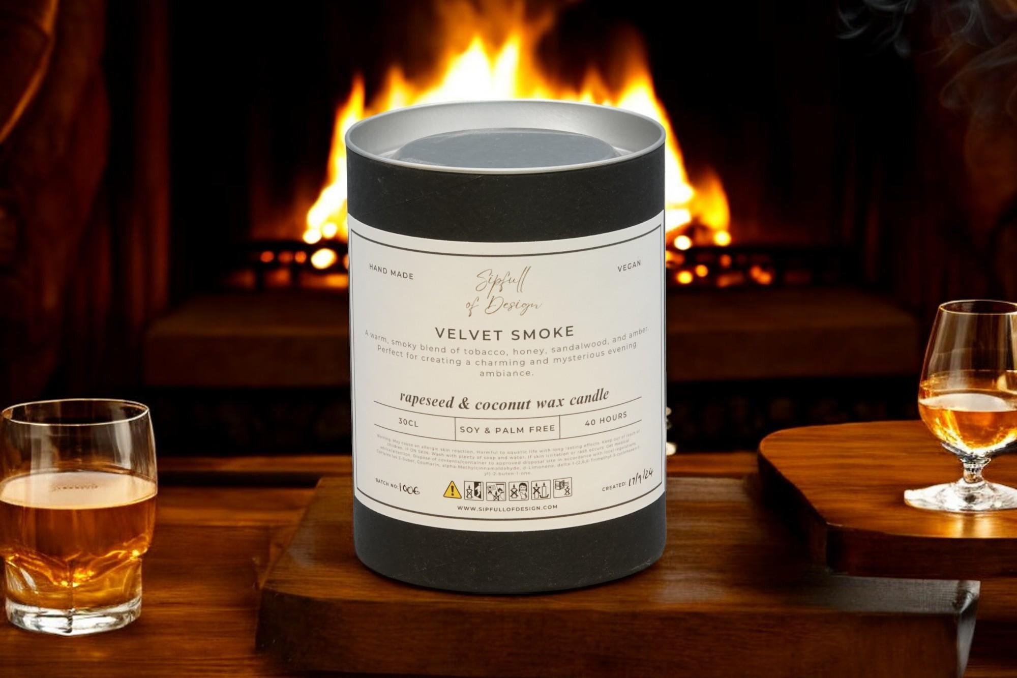 Velvet Smoke Luxury Scented Natural Wax Personalised Candle - 40+ hours burn time - Sipfull of Design