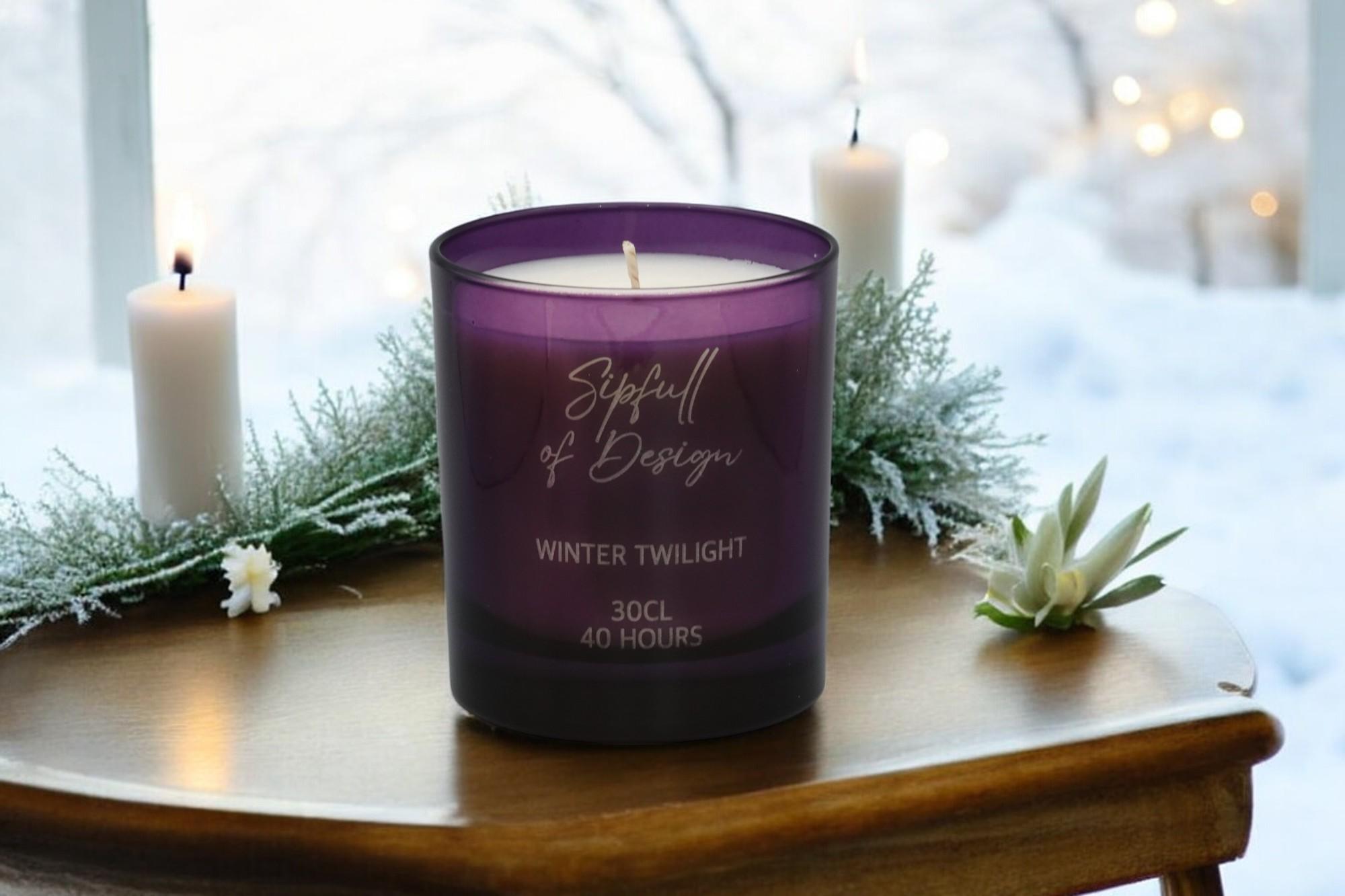 Winter Twilight Luxury Scented Natural Wax Personalised Candle - 40+ hours burn time - Custom Message - Sipfull of Design