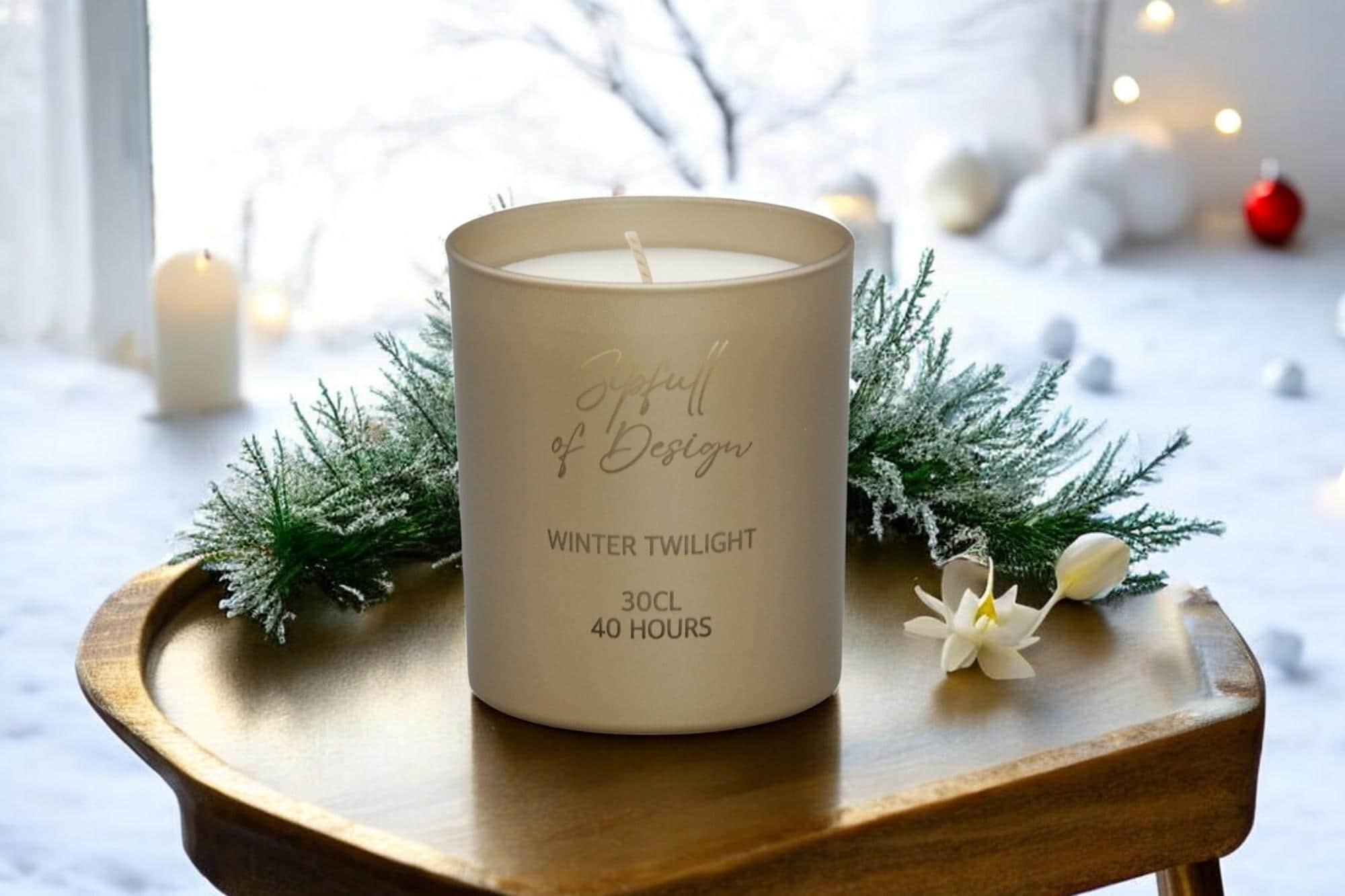 Winter Twilight Luxury Scented Natural Wax Personalised Candle - 40+ hours burn time - Custom Message - Sipfull of Design