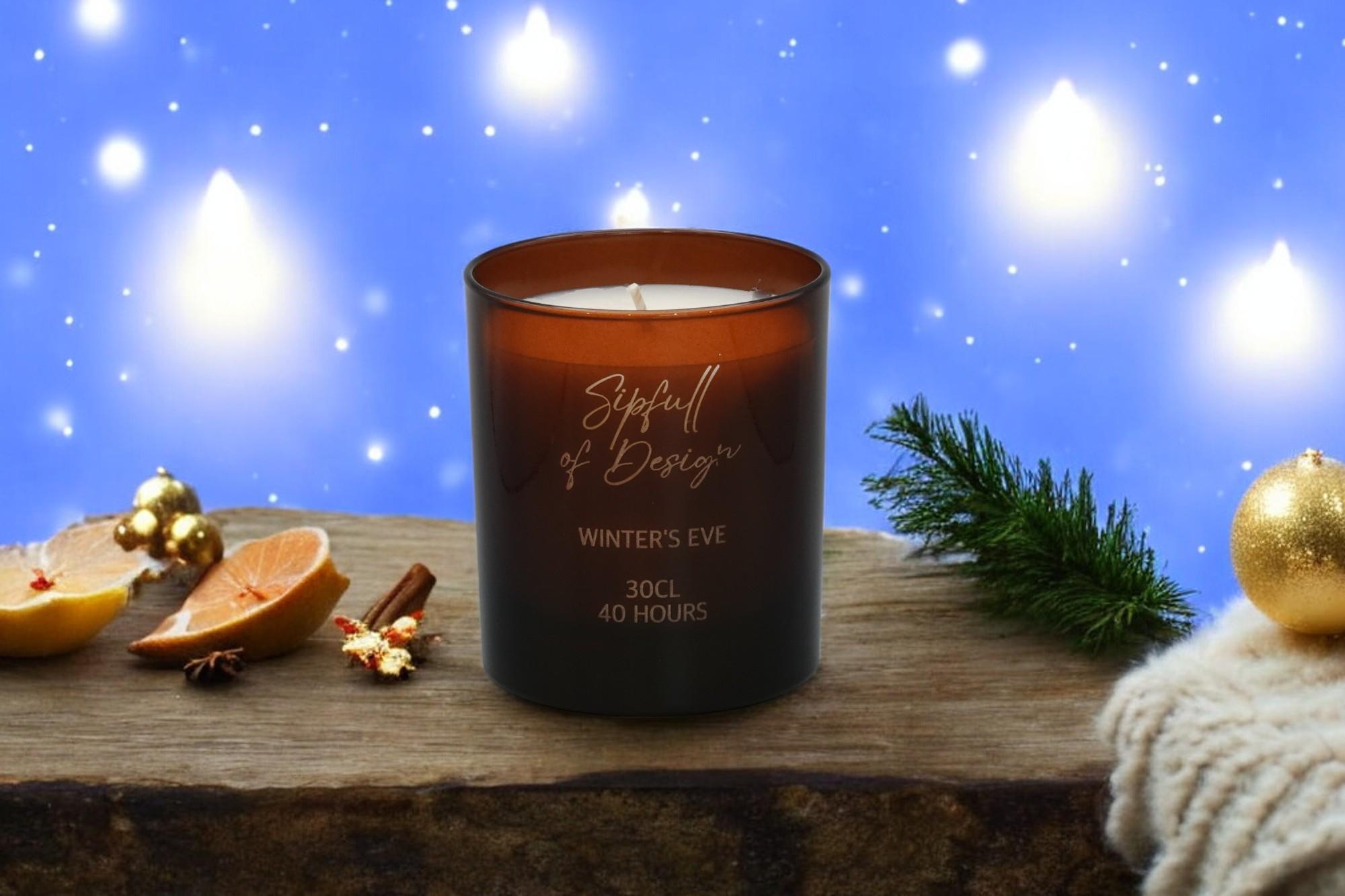Winter's Eve Luxury Scented Natural Wax Personalised Candle - 40+ hours burn time - Sipfull of Design