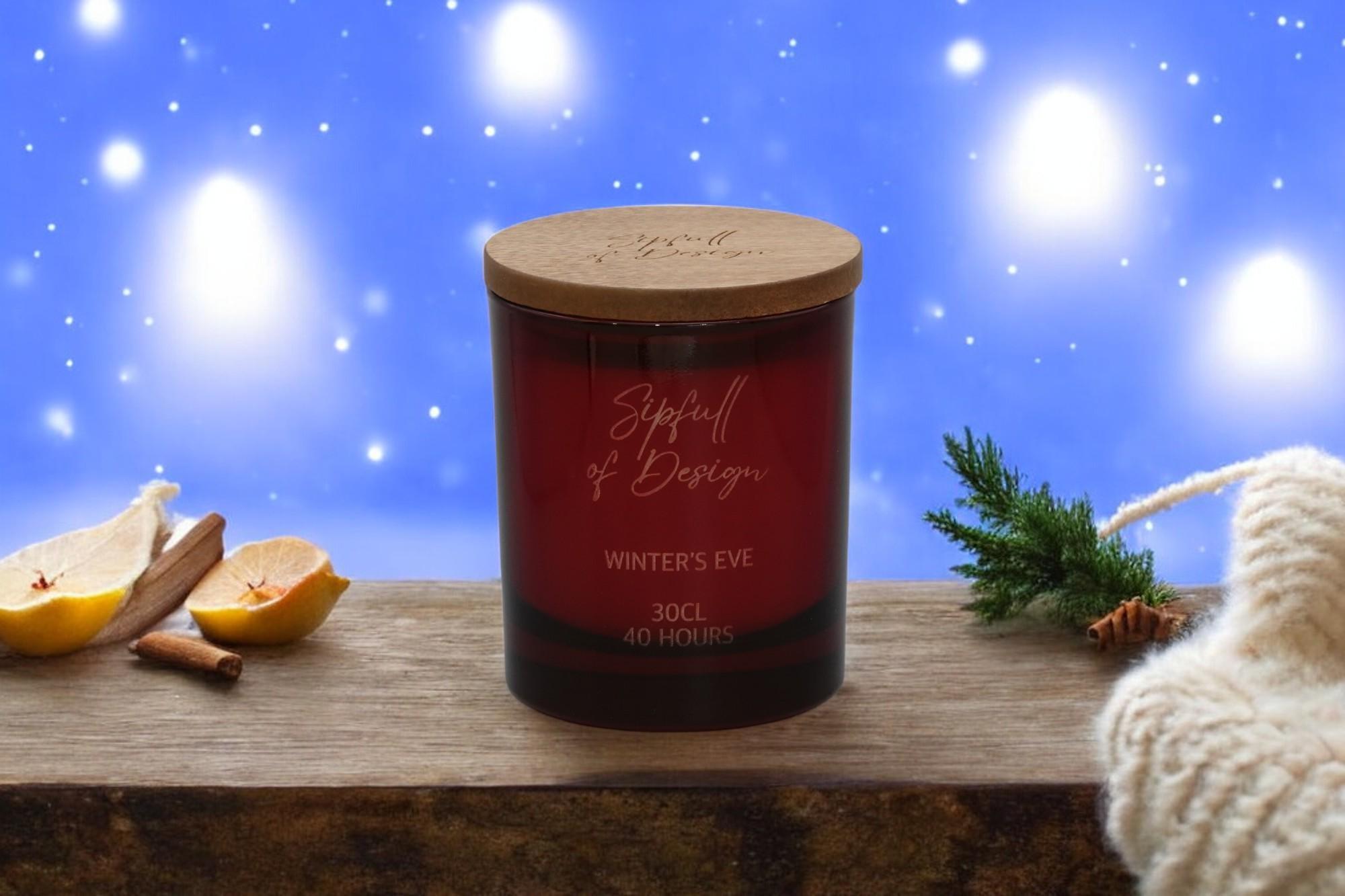 Winter's Eve Luxury Scented Natural Wax Personalised Candle - 40+ hours burn time - Sipfull of Design