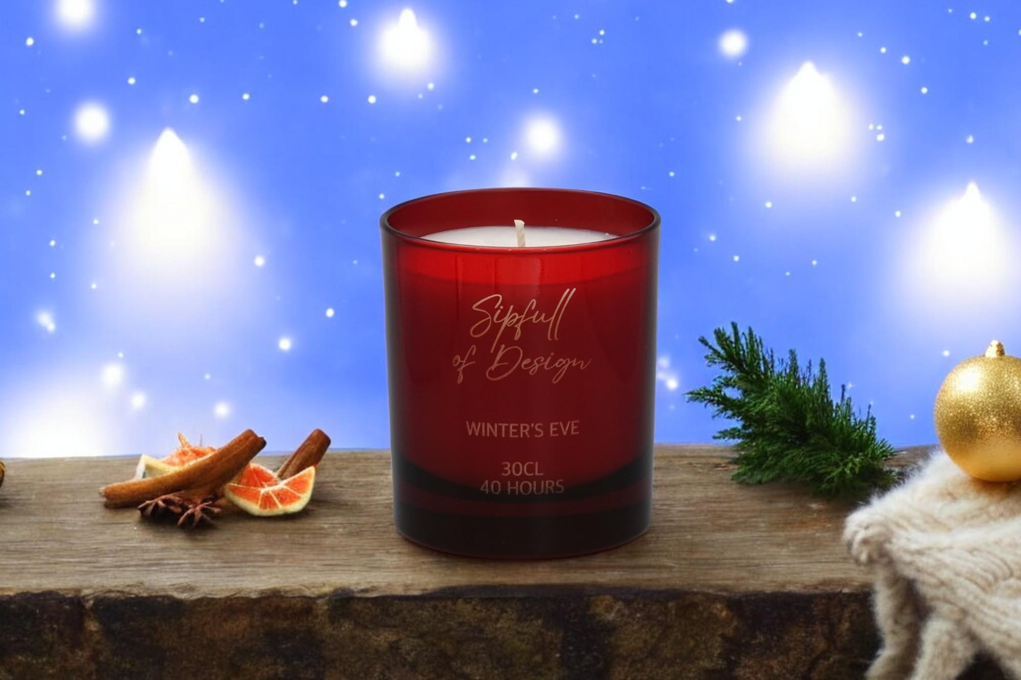 Winter's Eve Luxury Scented Natural Wax Personalised Candle - 40+ hours burn time - Sipfull of Design