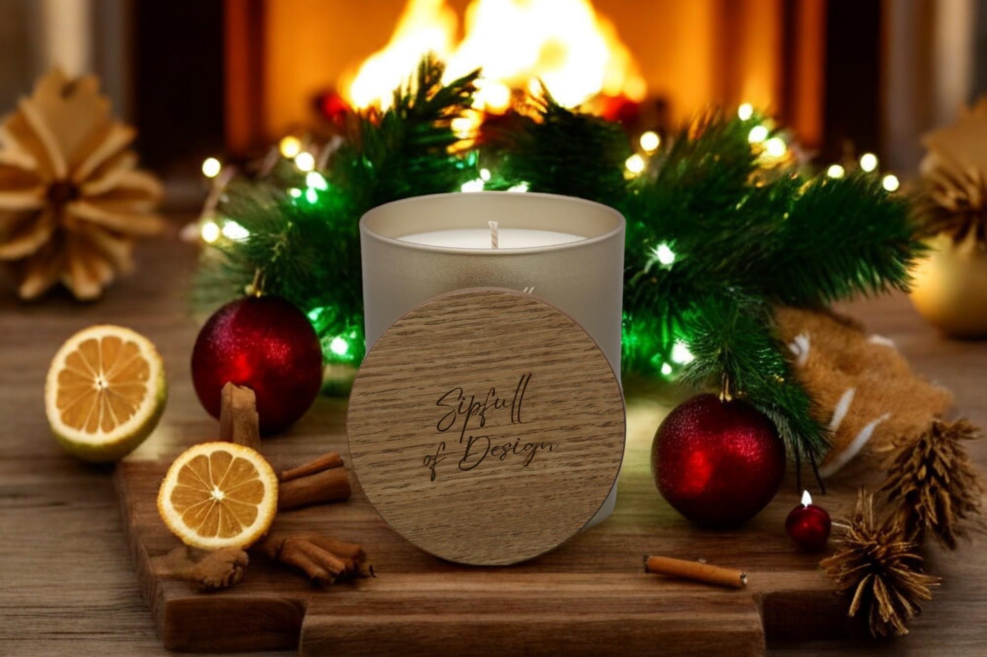 Yuletide Glow Luxury Scented Natural Wax Personalised Candle - 40+ hours burn time - Sipfull of Design