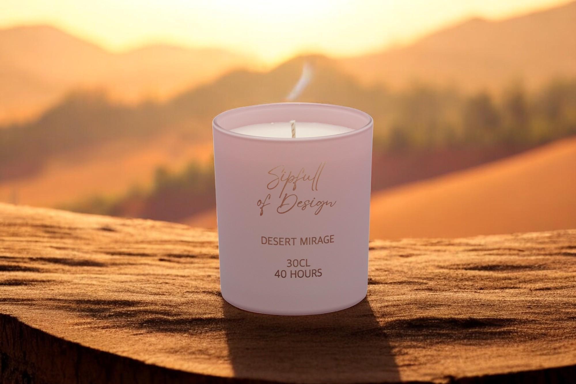 Desert Mirage Luxury Scented Natural Wax Personalised Candle - 40+ hours burn time - Sipfull of Design