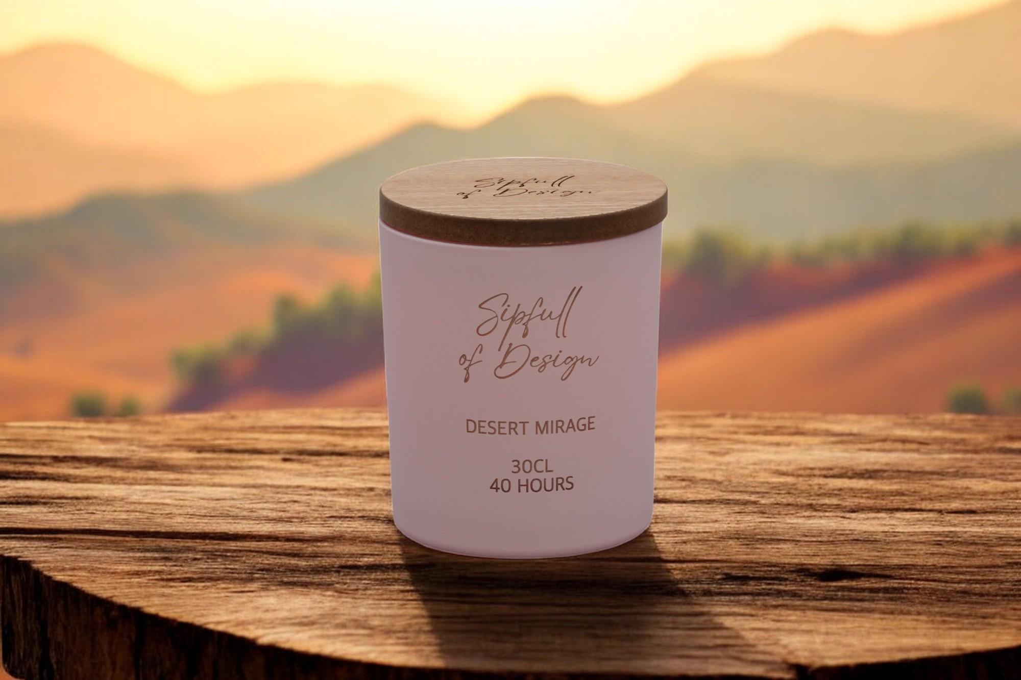 Desert Mirage Luxury Scented Natural Wax Personalised Candle - 40+ hours burn time - Sipfull of Design