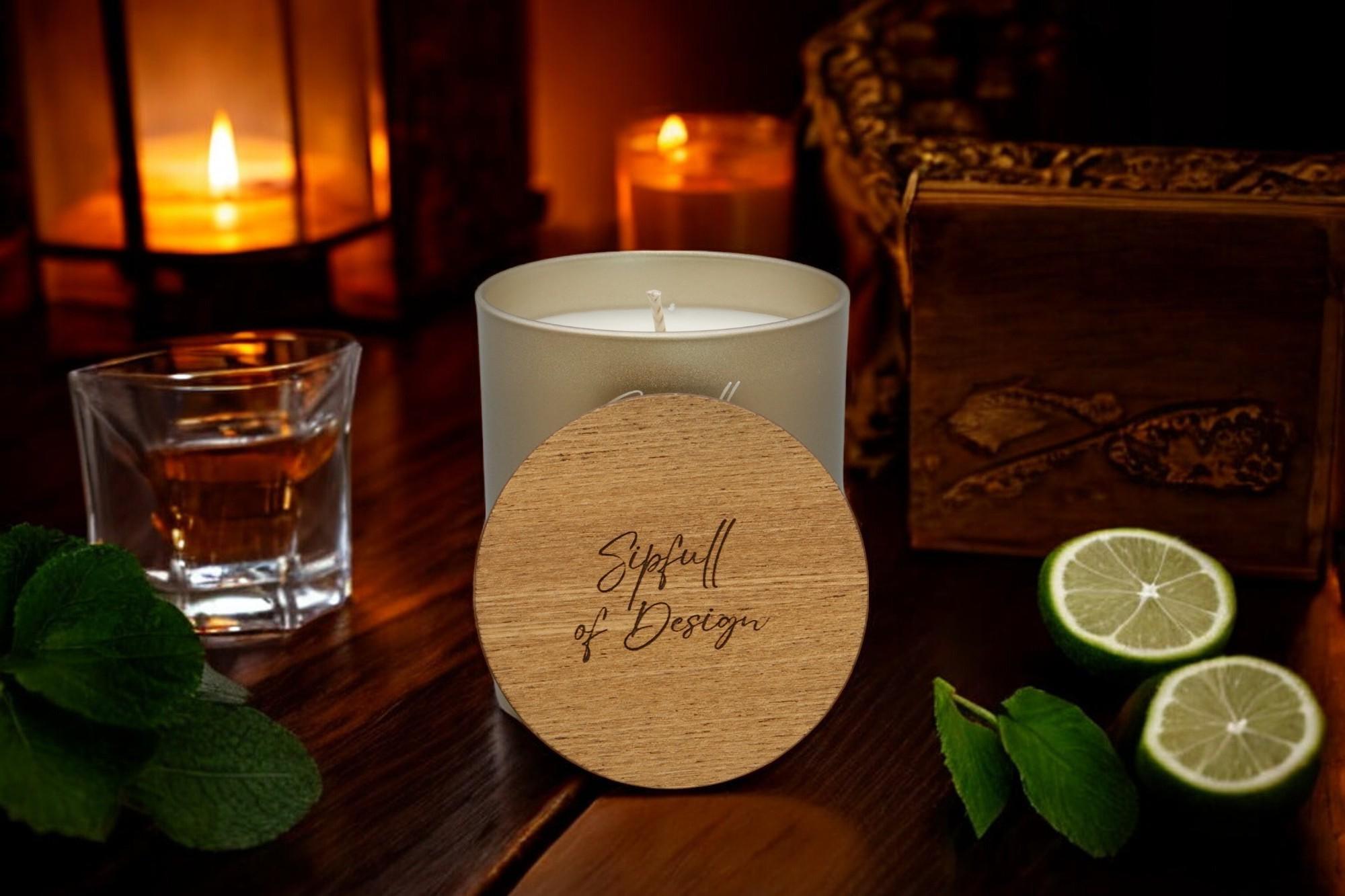 Smoked Oak & Citrus Luxury Scented Natural Wax Personalised Candle - 40+ hours burn time - Sipfull of Design