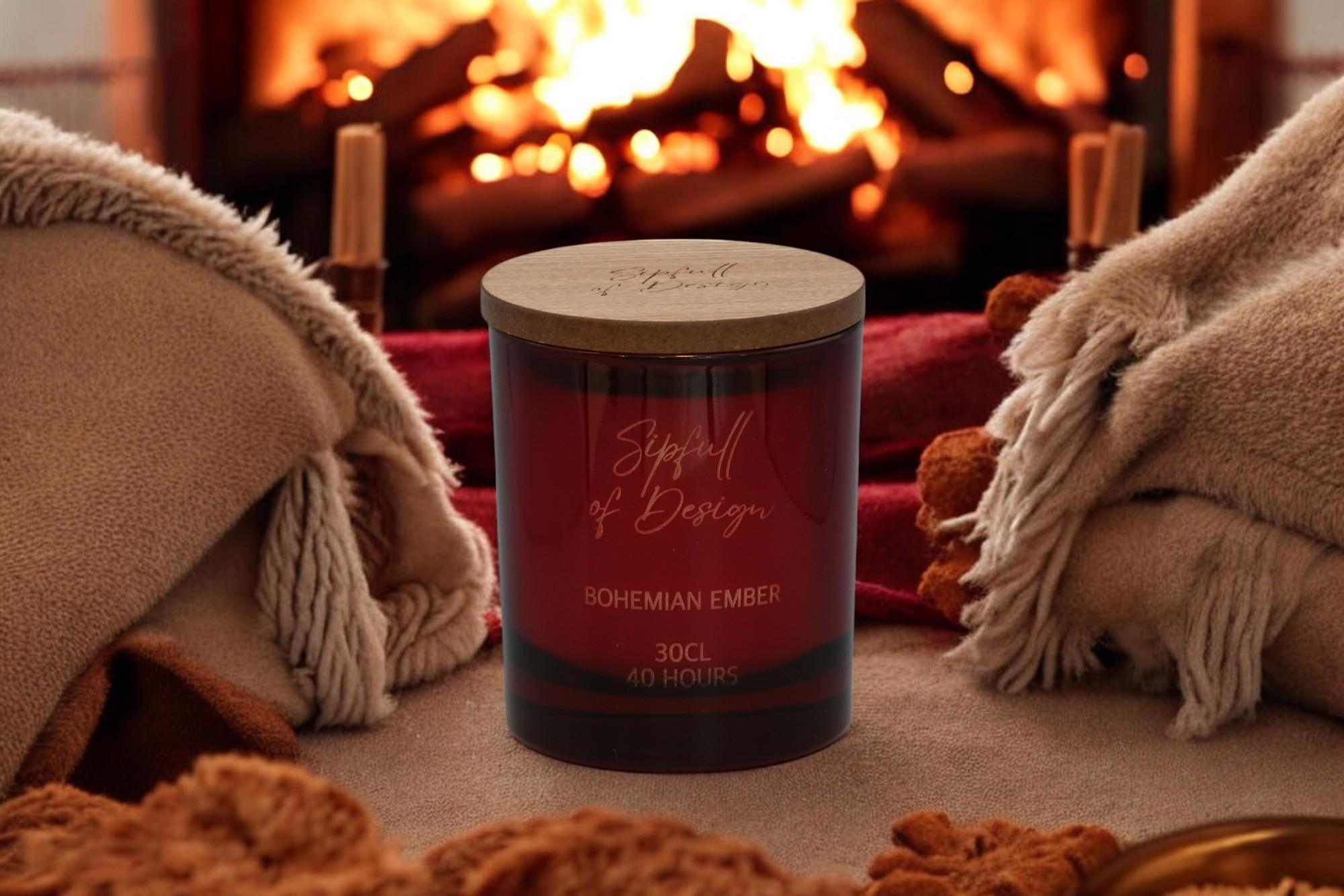 Bohemian Ember Luxury Scented Natural Wax Personalised Candle - 40+ hours burn time - Sipfull of Design