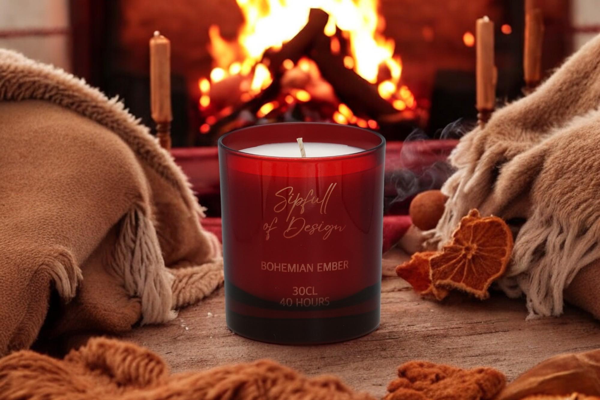 Bohemian Ember Luxury Scented Natural Wax Personalised Candle - 40+ hours burn time - Sipfull of Design