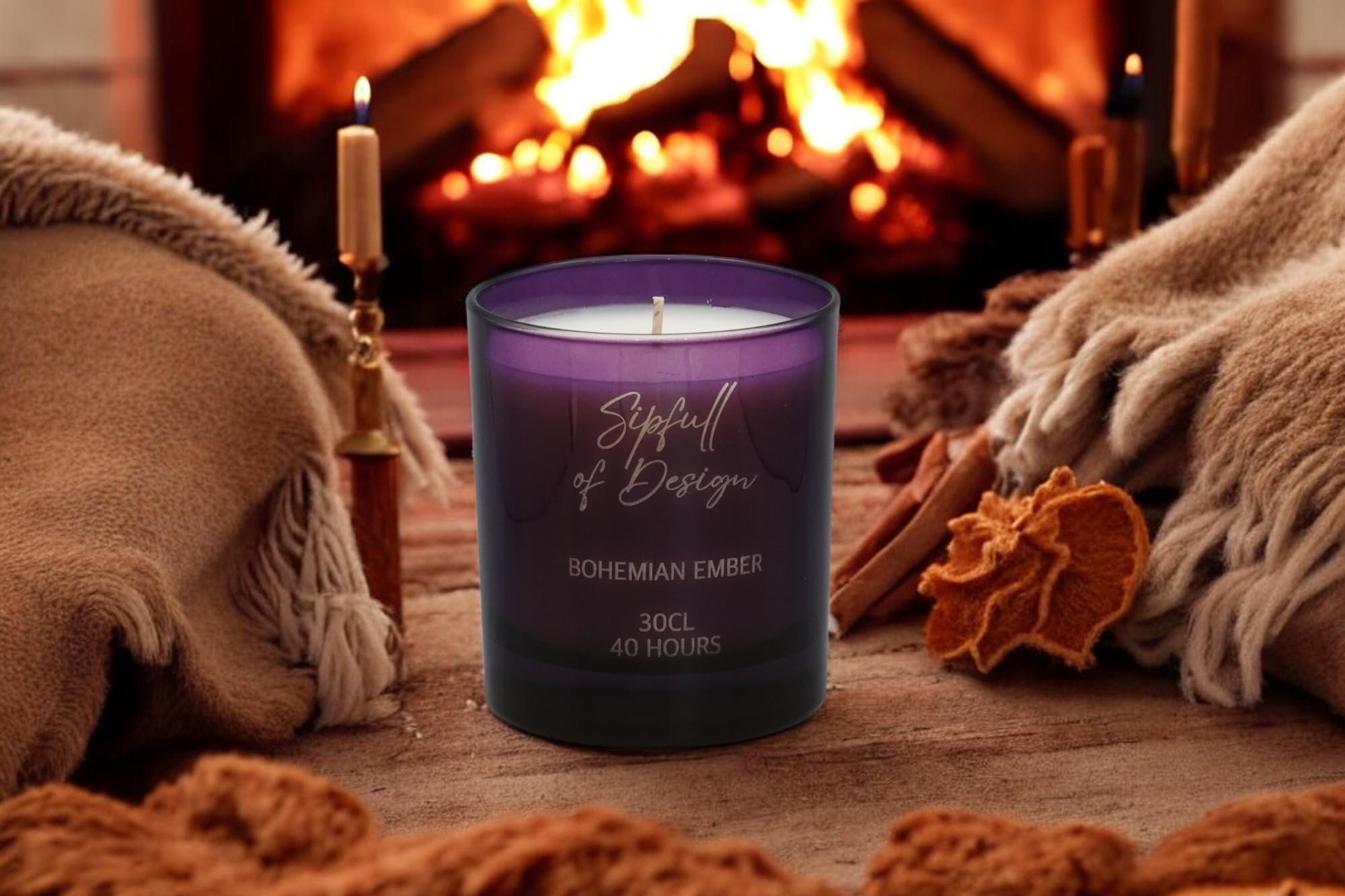 Bohemian Ember Luxury Scented Natural Wax Personalised Candle - 40+ hours burn time - Sipfull of Design