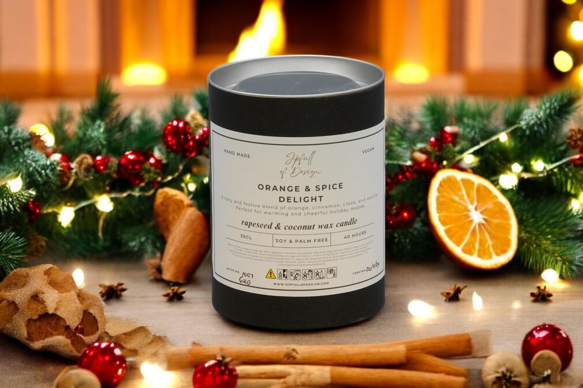 Orange and Spice Delight Luxury Scented Natural Wax Personalised Candle - 40+ hours burn time - Sipfull of Design