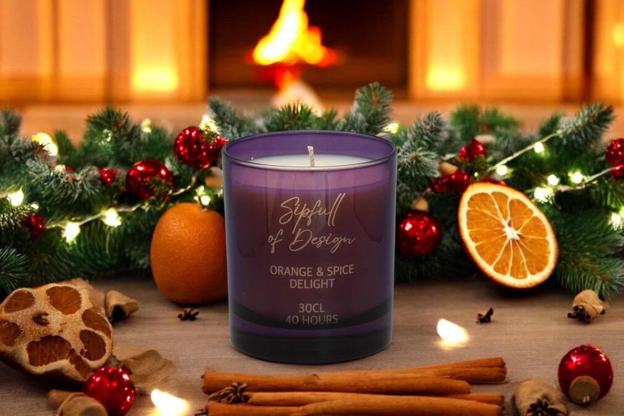 Orange and Spice Delight Luxury Scented Natural Wax Personalised Candle - 40+ hours burn time - Sipfull of Design